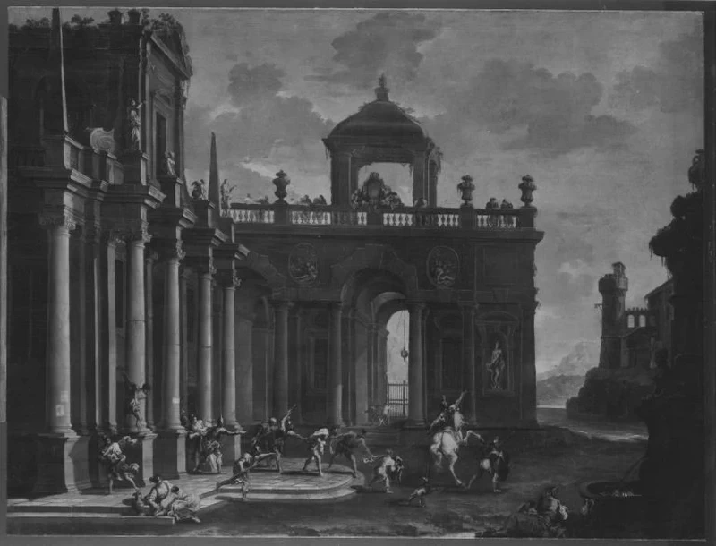 Scena architettonica con la cattura di Sanzone - Bavarian State Painting Collections